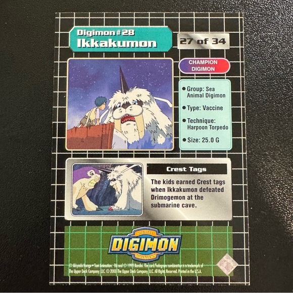 1999 Digimon 27 Of 34 #28 Ikkakumon Animated Series 1 Holo Foil - Picture 2 of 2
